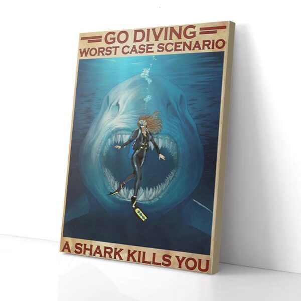 Go Diving Worst Case Scenario Shark Matte Canvas Wall Art