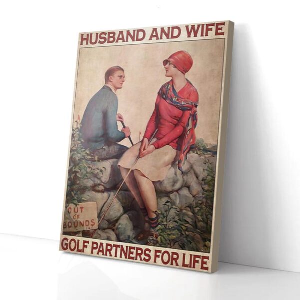 Husband And Wife Golf Partners For Life Golfing Matte Canvas Wall Art