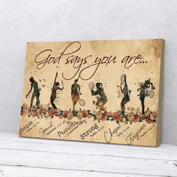 God Says You Are Woman Tennis Player Matte Canvas Wall Art