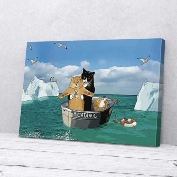 Funny Catanic Two Cats Cosplay Titanic Sunglasses Matte Canvas Wall Art