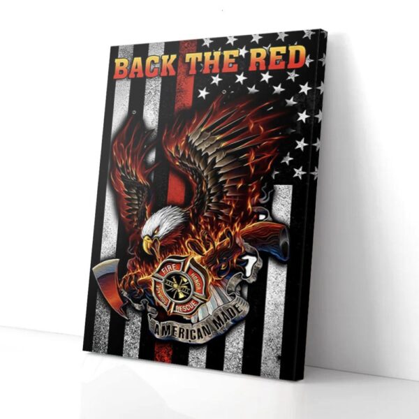 Fire American Flag Eagle Firefighter Matte Canvas Wall Art
