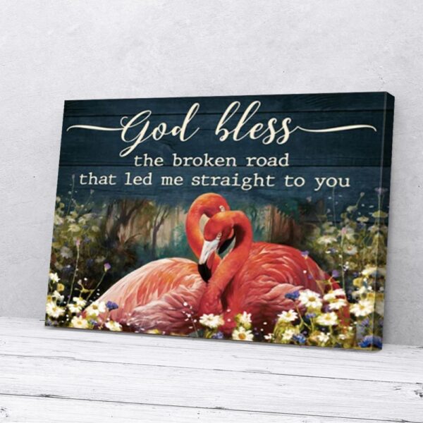 God Bless Me Straigh To You Flamingo Couple Matte Canvas Wall Art