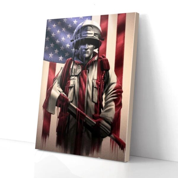 Fighting Fahrenheit American Flag Soldier Matte Canvas Wall Art