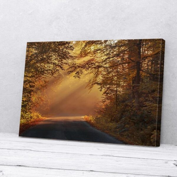 Fall Forest Sunshine Road Matte Canvas Wall Art