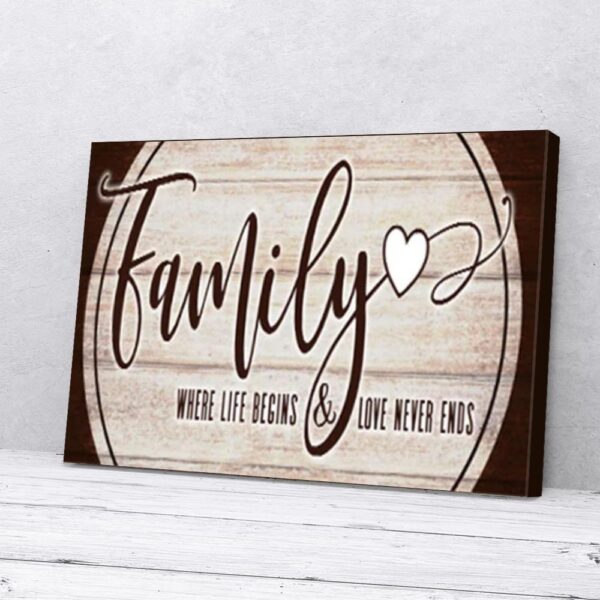 Family Where Life Begins And Loves Never Ends Matte Canvas Wall Art