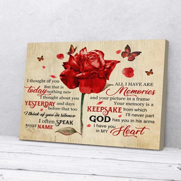 I Have You In My Heart Red Rose Butterfly Matte Canvas Wall Art