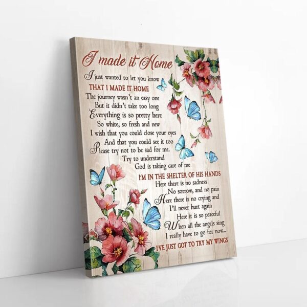 I Made It Home Red Flowers Butterfly Canvas Wall Art