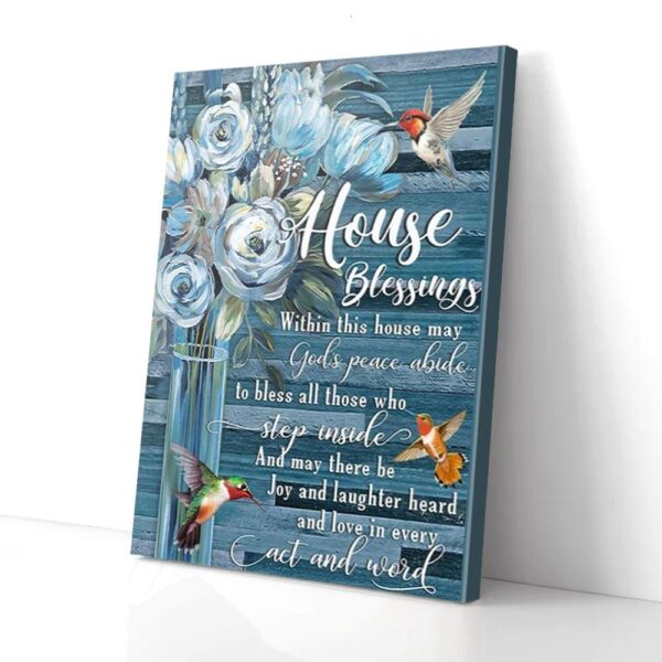 House Blessings Blue Flower Hummingbird Canvas Wall Art