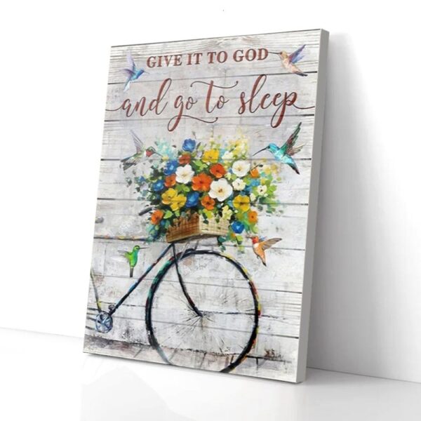 Give It To God Flowers Bicycle Hummingbird Canvas Wall Art