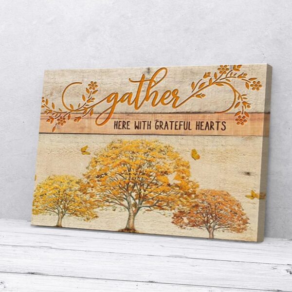 Gather Here With Grateful Heart Tree Butterfly Canvas Wall Art