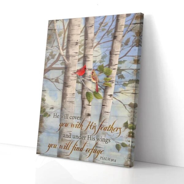He Will Cover You With His Feather Cardinal Canvas Wall Art