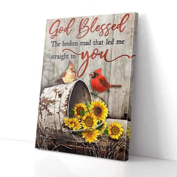 God Blessed Sunflower Cardinal Love Canvas Wall Art