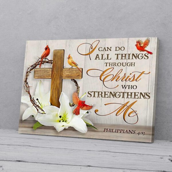 I Can Do All Things White Flowers Cross Cardinal Canvas Wall Art