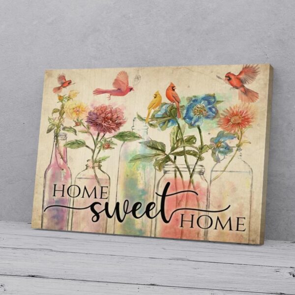 Home Sweet Home Flowers Cardinals Canvas Wall Art