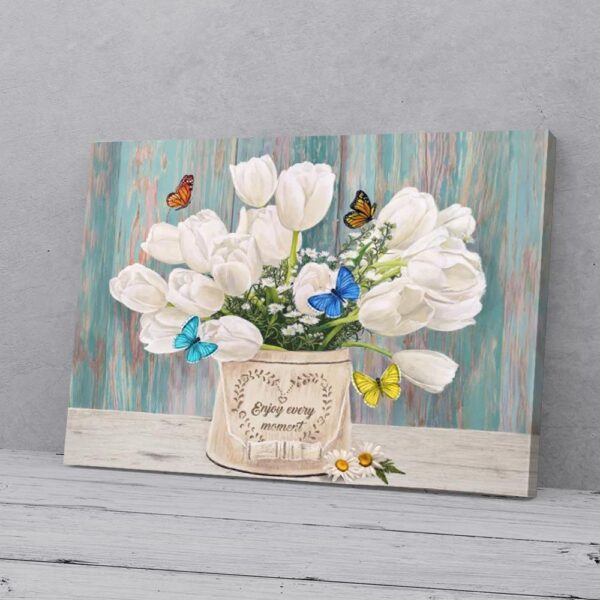 Enjoy Every Moment Flower Butterfly Canvas Wall Art