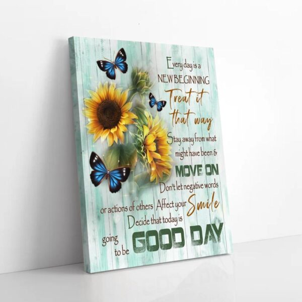 Everyday Is A New Beginning Butterfly Sunflower Canvas Wall Art