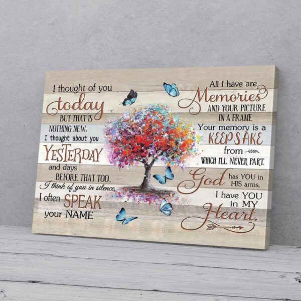 I Have You In My Heart Color Tree Blue Butterfly Canvas Wall Art