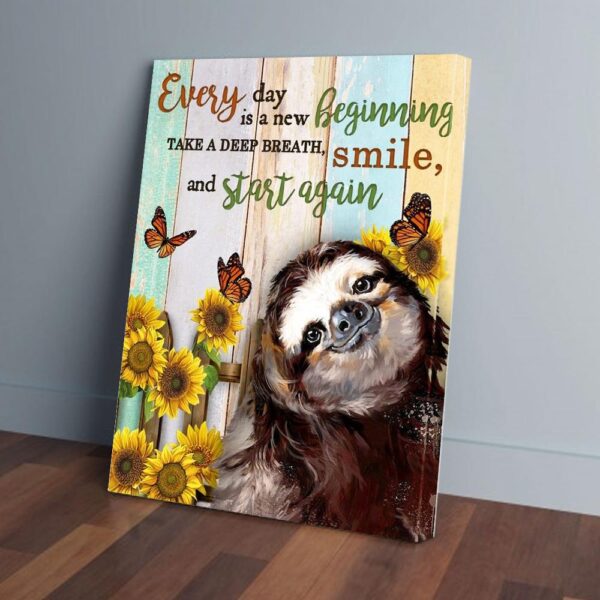 Everyday Is A New Beginning Sunflower Sloth Canvas Wall Art