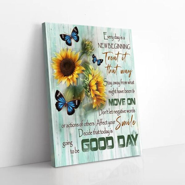 Good Day Sunflower Blue Butterfly Canvas Wall Art
