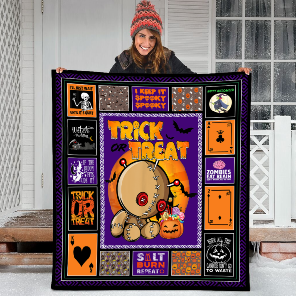 Halloween Trick Or Treat Voodoo Doll Scary Violet Orange Color Fleece Sherpa Blanket