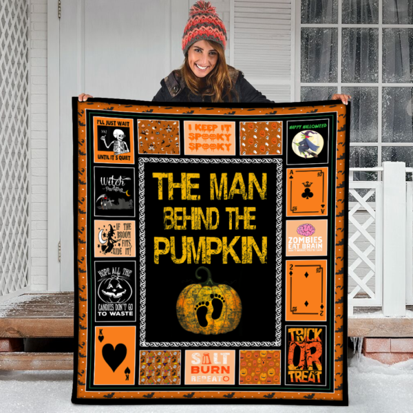Halloween The Man Behind The Pumpkin Shirt Orange Color Fleece Sherpa Blanket