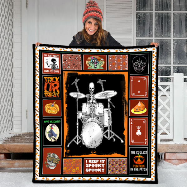 Halloween Skeleton Drummer Drum Playing Band Member Fleece Sherpa Blanket