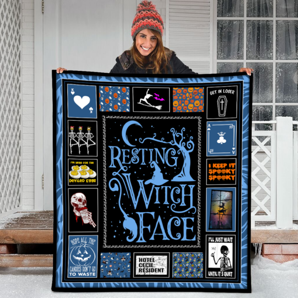 Halloween Resting Witch Face Funny Women Girls Blue Color Fleece Sherpa Blanket
