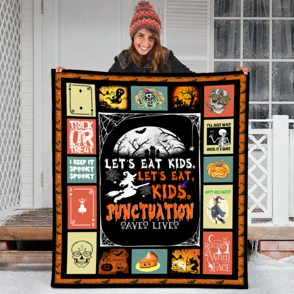 Halloween Witch Punctuation Saves Lives Lets Eat Kids Women Fleece Sherpa Blanket