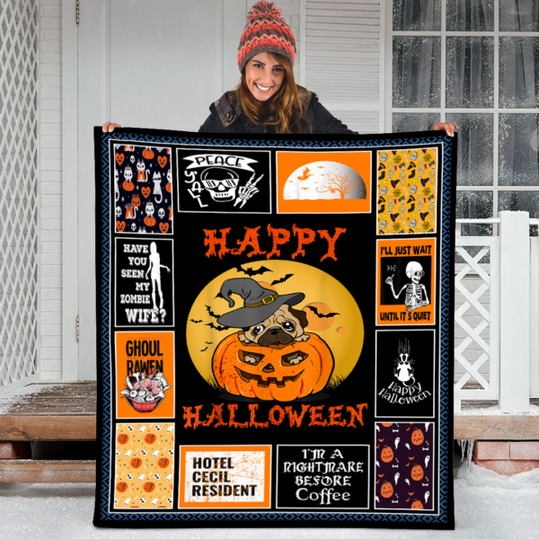 Halloween Pug Witch Pumpkin Women Pugkin Dog Lover 1 Fleece Sherpa Blanket