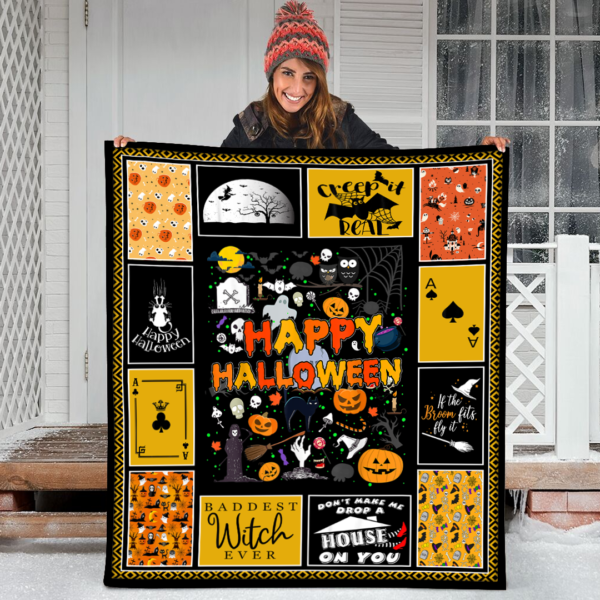Halloween Happy Kids Boys Girls Pumpkin Cat Spider 1 Fleece Sherpa Blanket