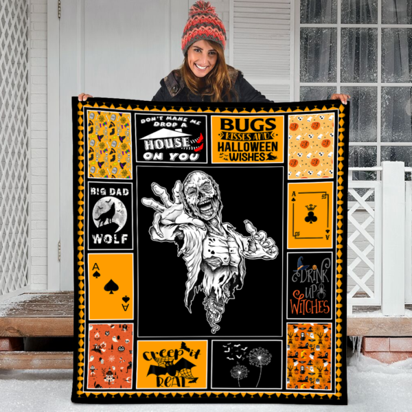 Halloween Brain Eating Zombie Living Dead Creepy Fleece Sherpa Blanket