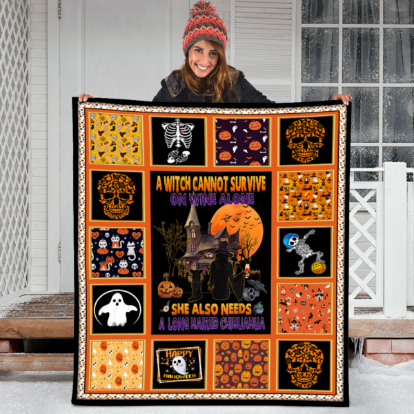 Halloween Witch On Wine She Needs A Chihuahua Dog 2 Fleece Sherpa Blanket