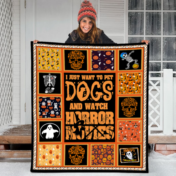 Halloween I Just Want To Pet Dogs And Watch Horror Movies 1 Fleece Sherpa Blanket