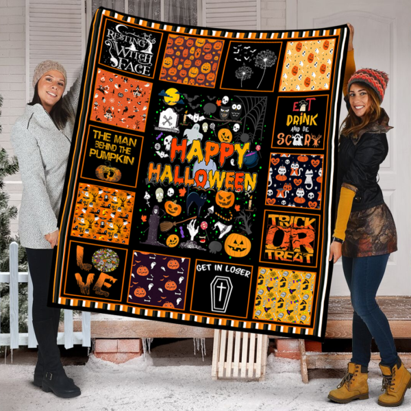 Halloween Happy Kids Boys Girls Pumpkin Cat Spider Fleece Sherpa Blanket