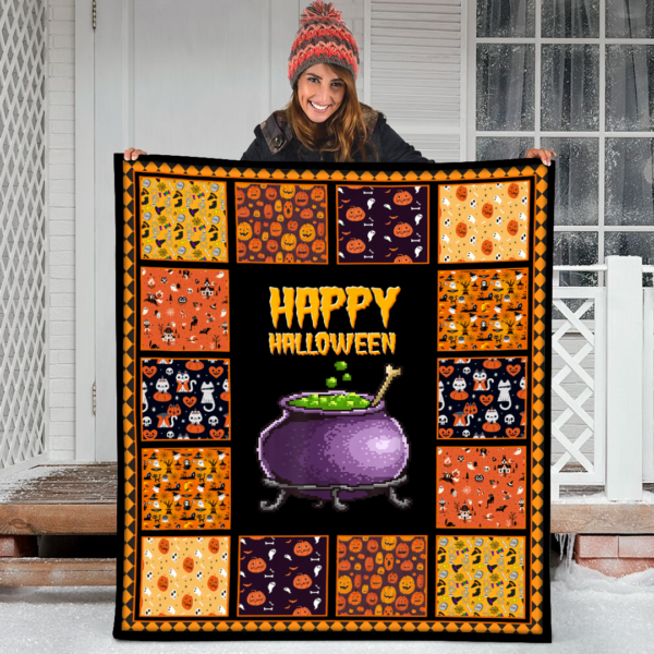 Halloween Happy Apparel Pixel Art Fleece Sherpa Blanket