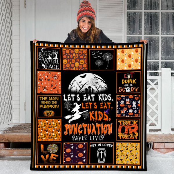 Halloween Witch Punctuation Saves Lives Lets Eat Kids Women Fleece Sherpa Blanket
