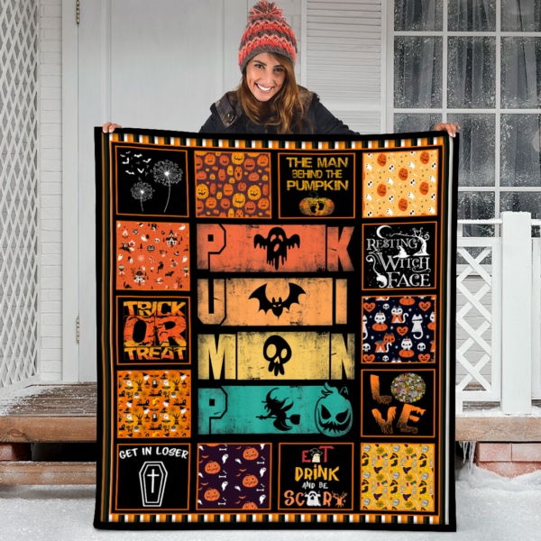 Halloween Spooky Ghost Witch Bat Sekeleton Pumpkin Fleece Sherpa Blanket