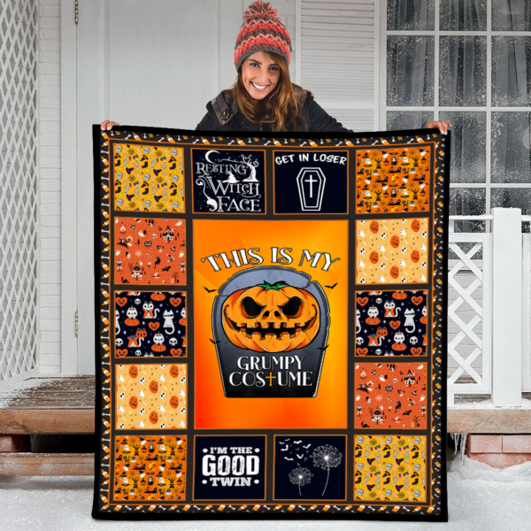 Halloween This Is My Grumpy Costume Funny Pumpkin Fleece Sherpa Blanket