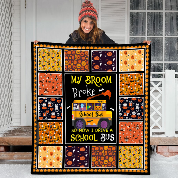 Halloween My Broom Broke So Now I Drive A School Bus 1 Fleece Sherpa Blanket