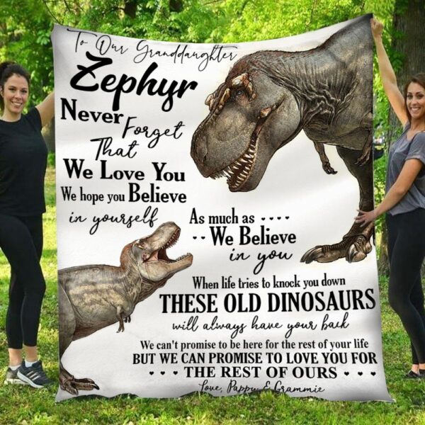 Never Forget That We Love You Dinosaur Grammie & Granddaughter Blanket