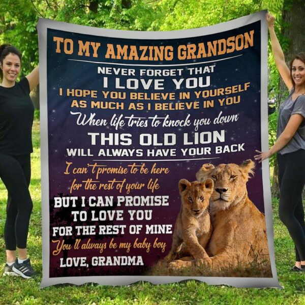 This Old Lion Will Always Have Your Back Grandma To Grandson Blanket