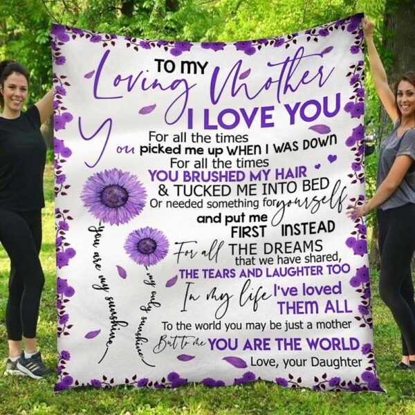 To Me You Are The World Purple Sunflower Daughter To Mom Blanket