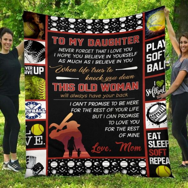 To My Daughter This Old Woman Love Baseball Mom Full Fleece Blanket