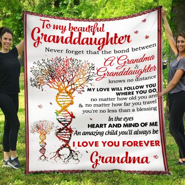 To My Beautiful Granddaughter DNA Tree Grandma & Granddaughter Blanket