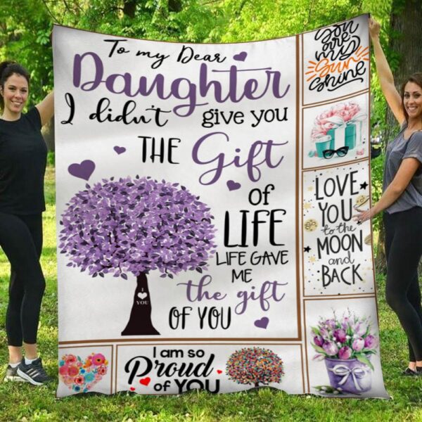To My Dear Daughter Purple Tree Gift Flowers Mom Blanket