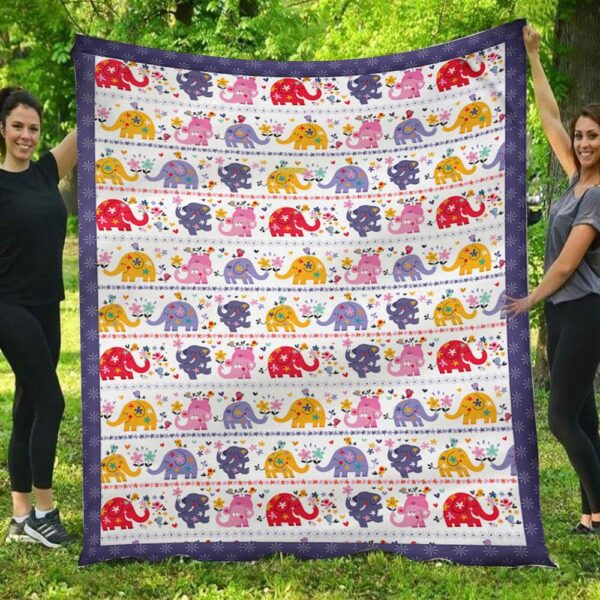 Colorful Elephants Flowers Blanket