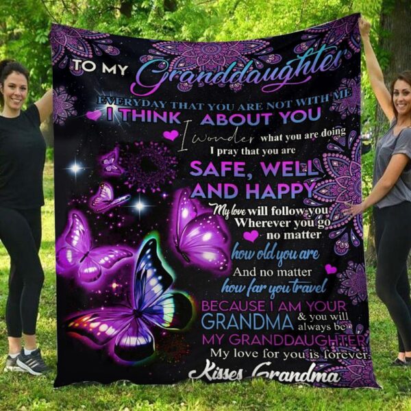 Grandma To My Granddaughter I Pray That You Are Safe Butterfly Blanket