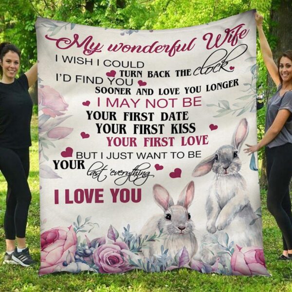 My Wonderful Wife I Love You Rabbit Love Flowers Blanket