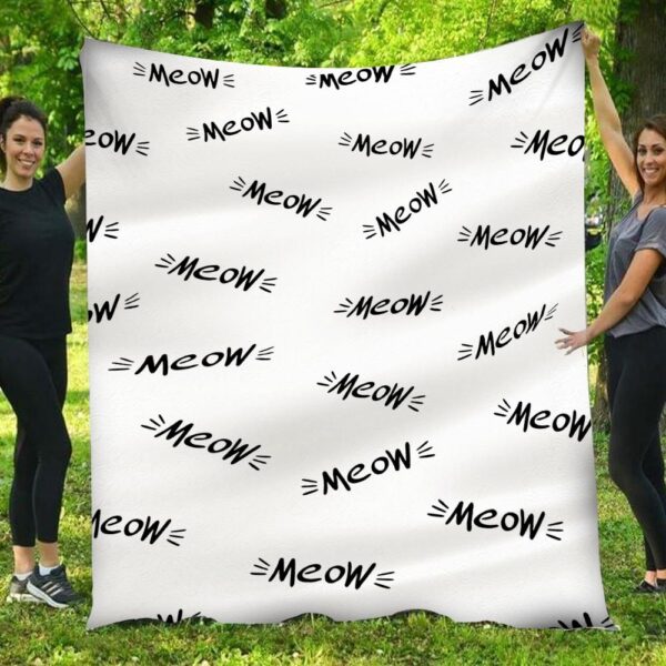 Meow Cat White Quilt Blanket