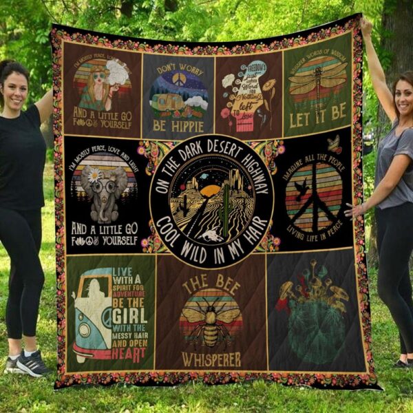 On The Dark Desert Highway Cool Wild In My Hair Hippie Quilt Blanket